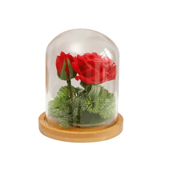 

Creative Simulation Rose Glass Cover Solid Wood Base Decoration And Multi-Function Home Bedroom Desktop Decoration Birthday Gift