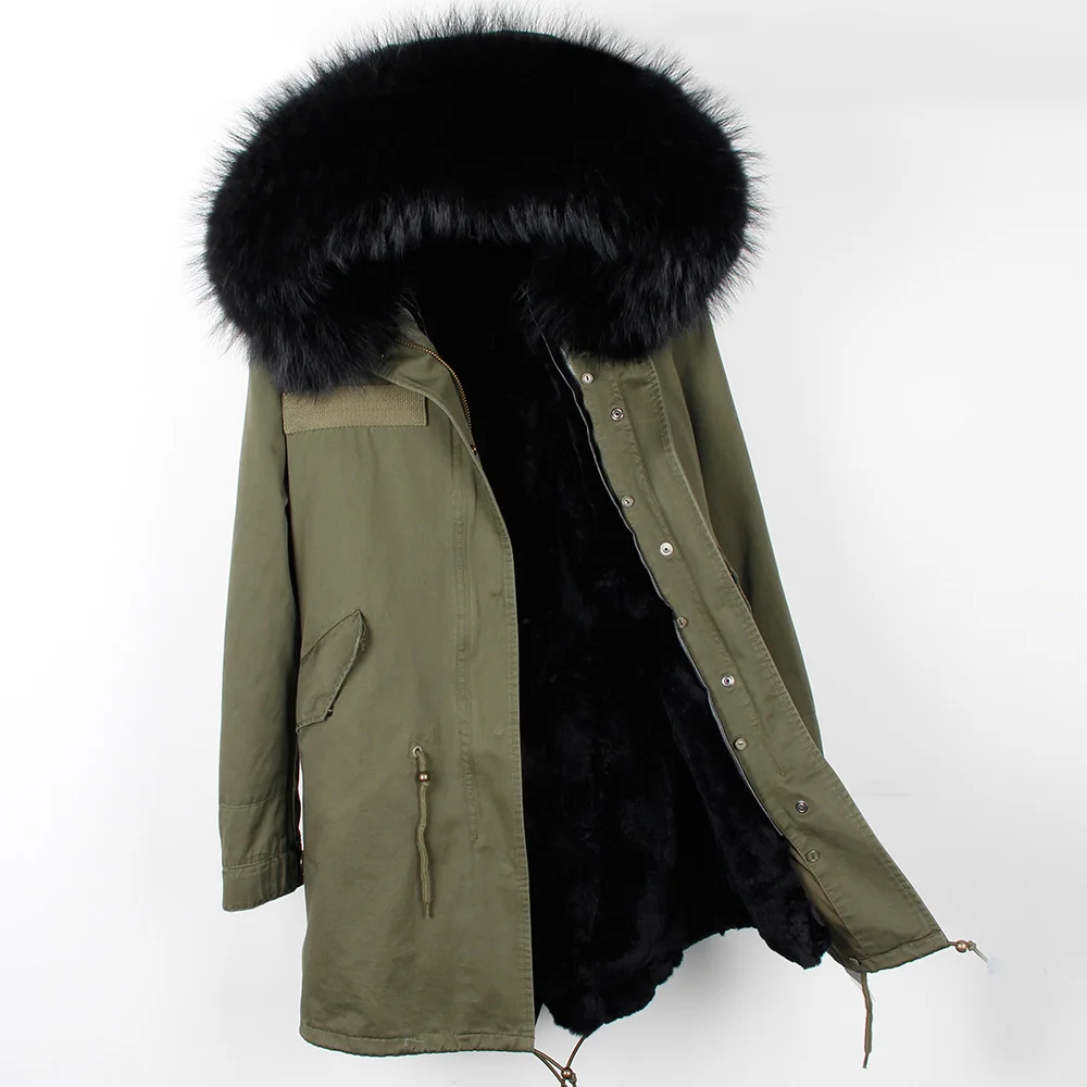 Зимняя куртка с подкладкой из кроличьего меха, пальто, длинная парка с капюшоном, женские парки, верхняя одежда, большая Зимняя парка с воротником из натурального меха енота - Цвет: MK-3