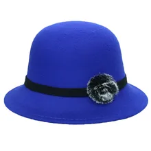 Женская шерстяная шляпа с деревянными ушками, модная новая теплая шерстяная Повседневная шляпа с широкими полями и цветком