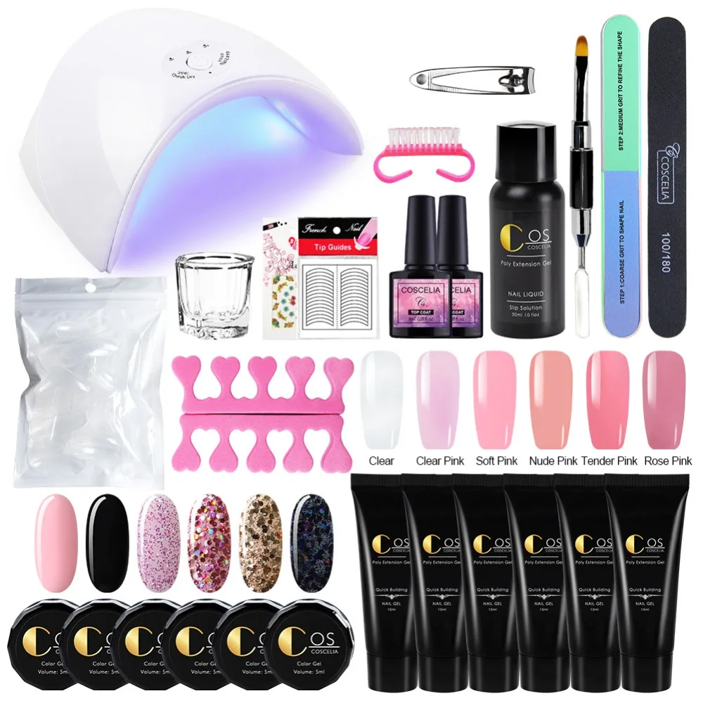 COSCELIA Poly Gel Varnish Nail Polish Set Poly Gel Quick Builder Extension Enhancement Camouflage LED UV Gel Brush