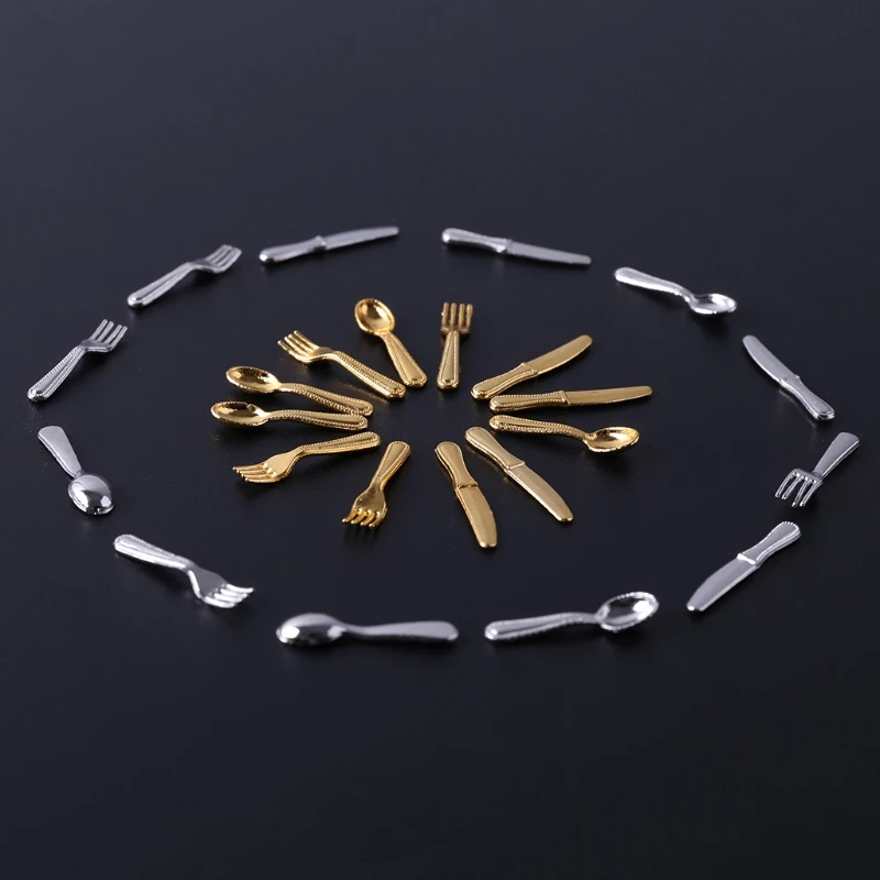 1:12 Dollhouse Metal Cooking Tool Fork Spoon Silverware Kitchen Tableware Toy