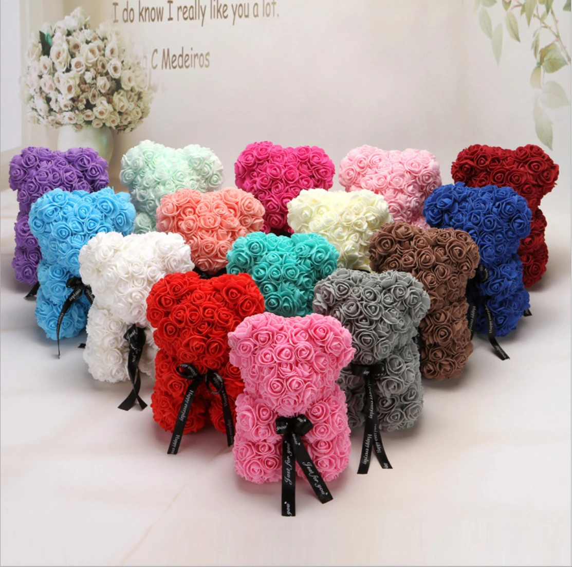 

Artificial Roses Bear Flower 25Cm High Valentine's Day Gift Rose Teddy Bears Holiday Wedding Flowers Bear Rose Party Decoration