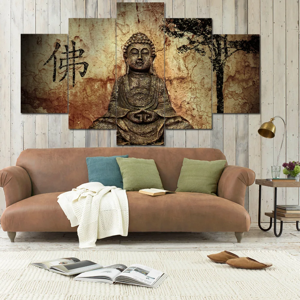 Modern 5 Piece Canvas Art Painting Zen Buddha Home Wall Decor HD