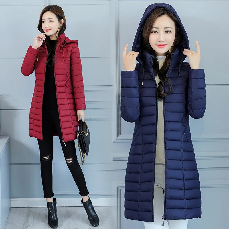 2019 New Autumn Winter Down Jacket Women Plus Size 4XL Slim Winter Coat Hooded Cotton Padded Jacket Long Parkas Female Outwear