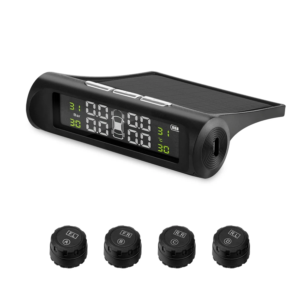 

Car TPMS Tyre Pressure Monitoring System Solar Power charging Digital LCD Display Auto Security Alarm Systems