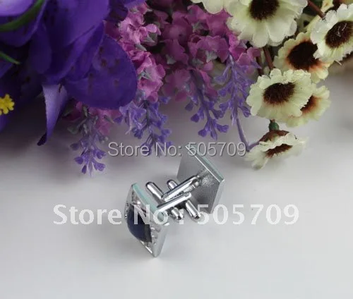 

FREE SHIPPING 2 Sets dark blue rhinestone square cufflinks #22245