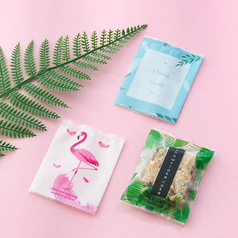 

Kawaii Flamingo Green Leaf Candy Cookie Packaging Bag Handmade DIY Gift Bag Sealing Wedding Party cake Wrapper Bag Plastic Bags
