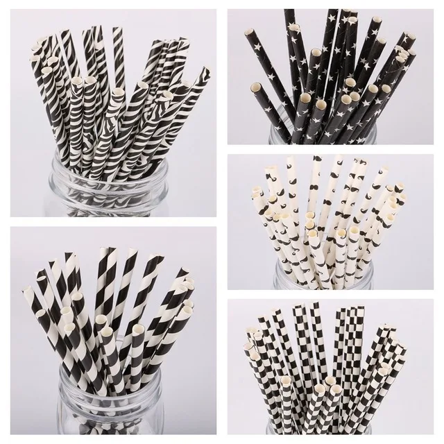 

25pcs Zebra Striped Black Mustache Paper Straws Wedding Favors Drinking Straws Kids Birthday Party Decoration Party Supplies