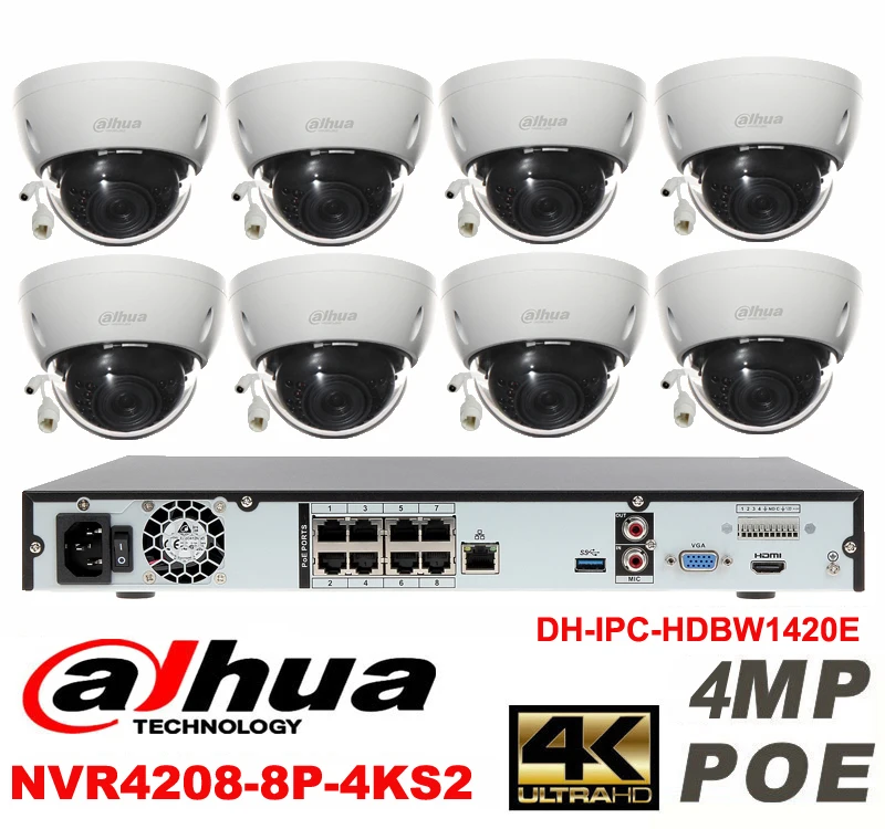 

Dahua original 8CH 4MP H2.64 DH-IPC-HDBW1420E 8pcs Network camera POE DAHUA DHI-NVR4208-8P-4KS2 Dome IP CCTV security camera kit