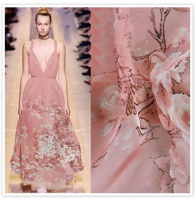Роскошный розовый белый цветочный принт натуральный шелк шифон ткань для пляжное платье из натурального шелка tissu tecidos stoffen ткань 6 мм SP5030