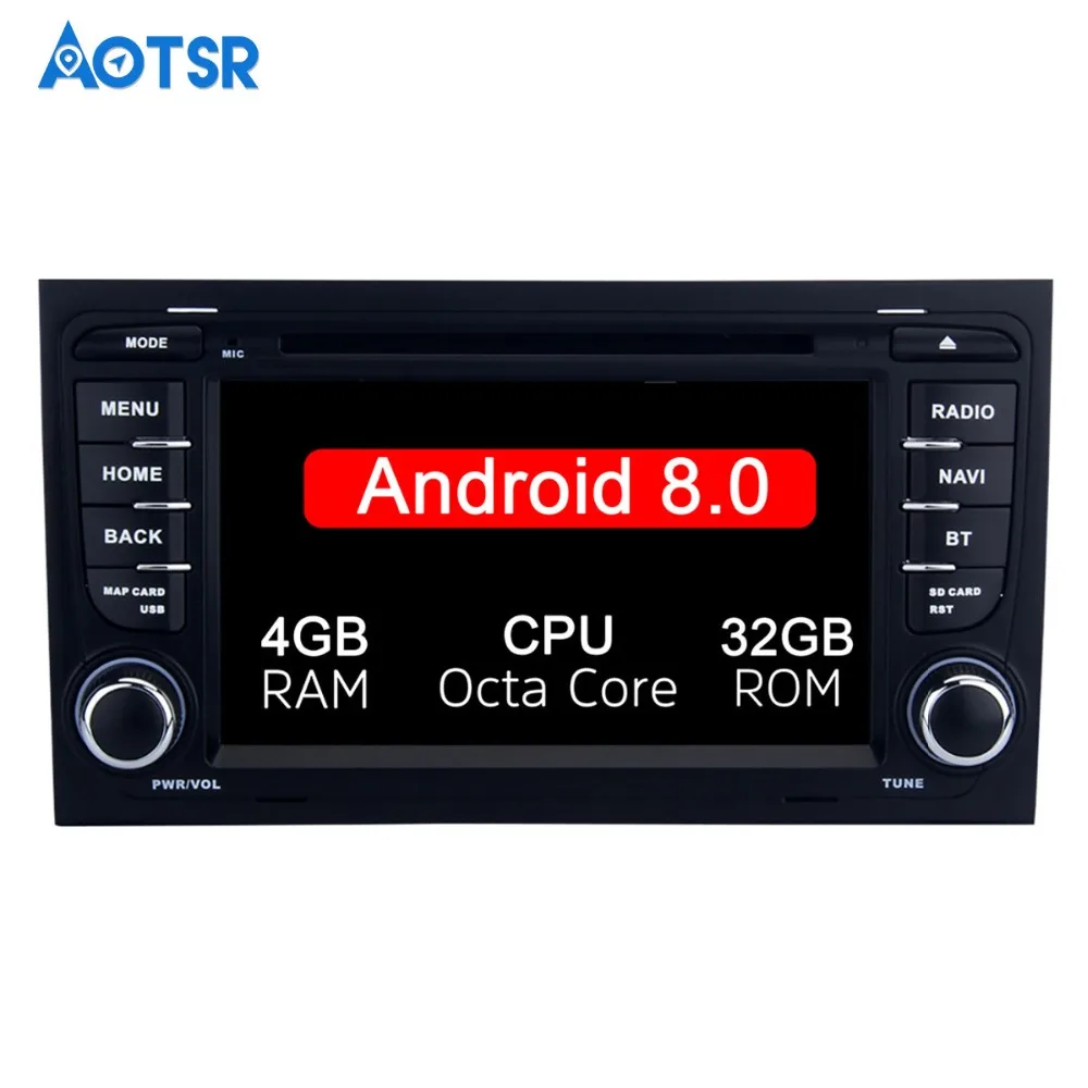 Sale Android 8.0 2 Din Car Multimedia Player for Audi A4 S4 RS4 2002 2003 2004 2005 2006 2007 2008 4+32 GB Radio GPS Steering Wheel 0