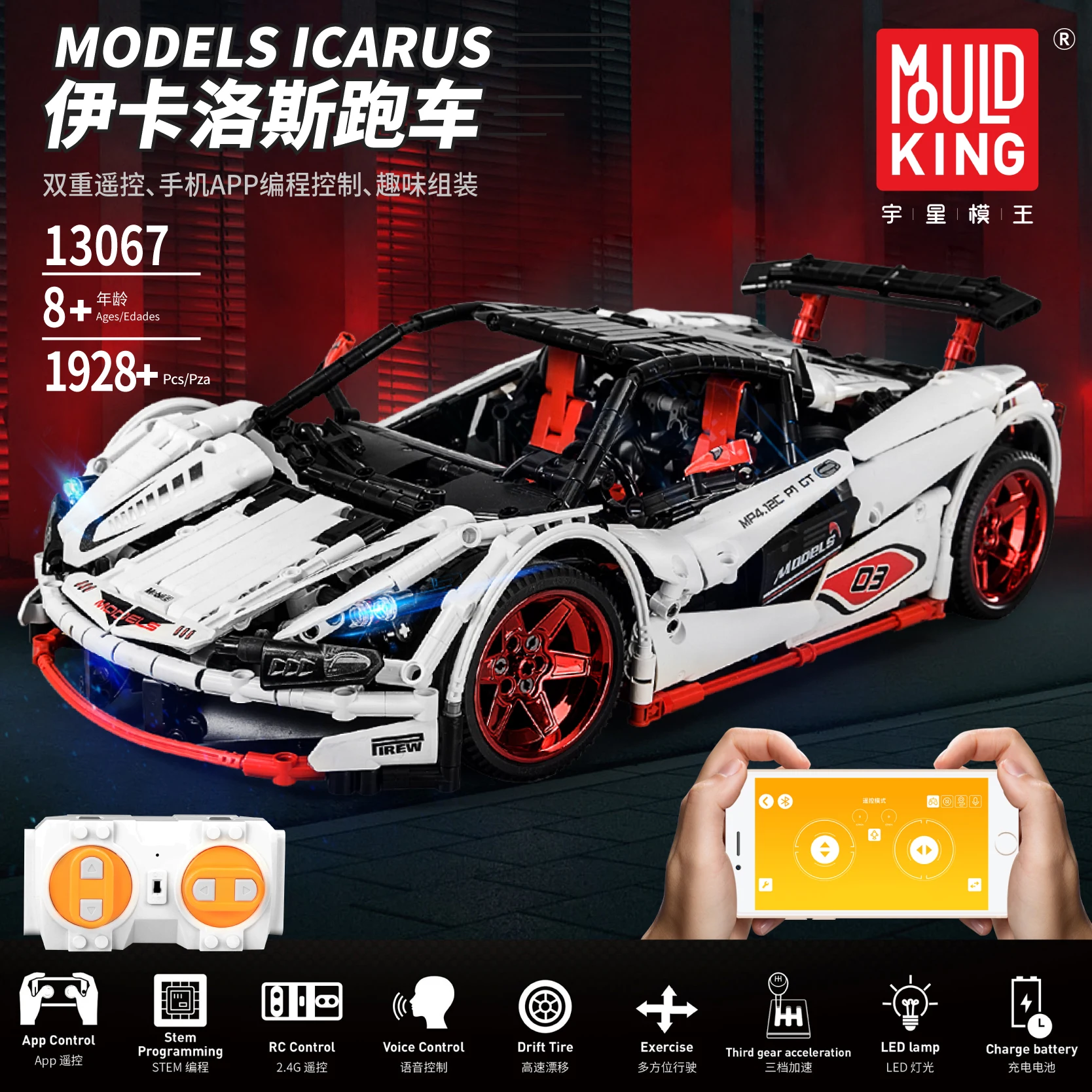 

MOULD KING RC Control White Drift Racing Car Championship 2.4G Off Road Rockstar Electronic Lightening Vehicle Toys