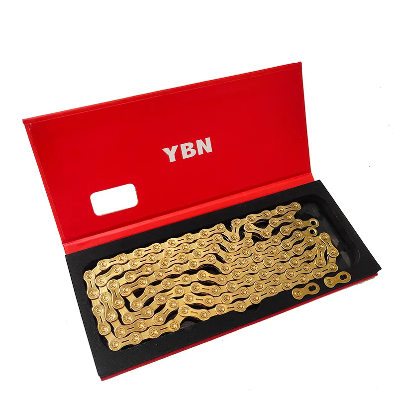 Sale YBN mountain bike chain 11 speed road folding bike 22 33 speed gold full engrave  semi-hollow chain 1