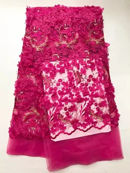 

African 3d Flower Fabric With Beaded High Quality French Tulle Lace Fabric New Arrival 3d Net Lace For Nigerian Wedding 5yard Jy
