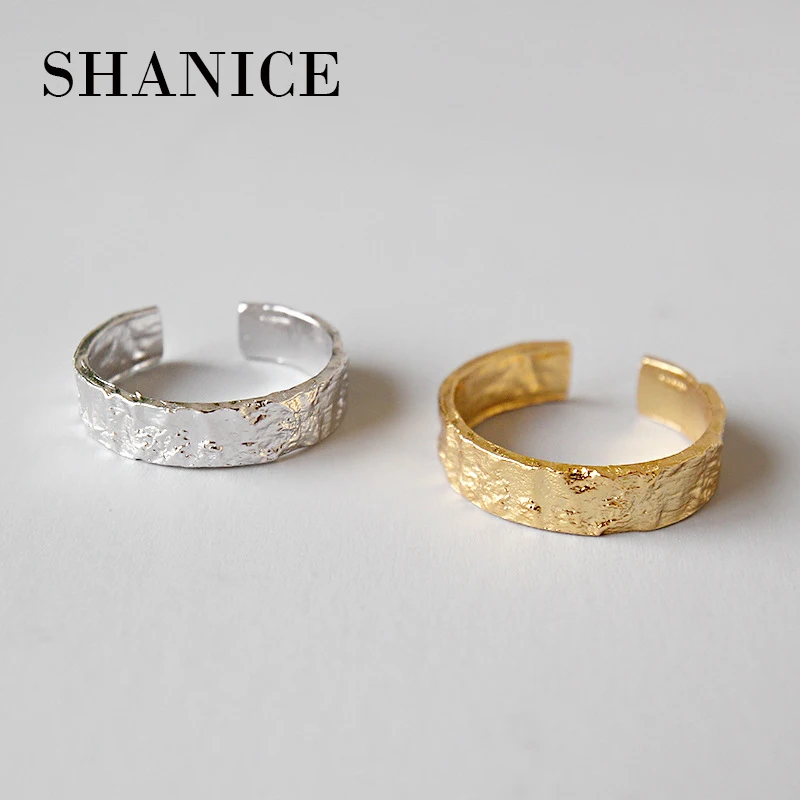 

SHANICE Gold Color Irregular Concave-convex Aluminum foil Simple Ring 925 Sterling Silver Open Ring For Women Anti-Allergy