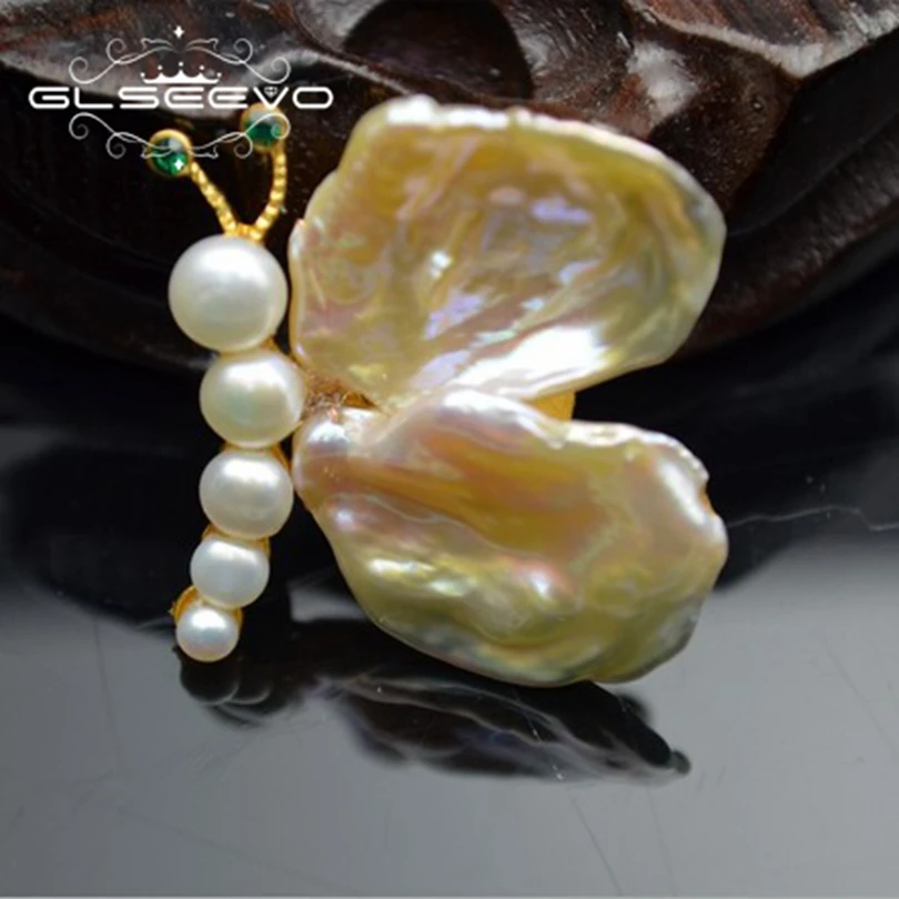 

GLSEEVO Natural Fresh Water Baroque Pearl Butterfly Brooch Pin And Brooches For Women Gift Dual Use Luxury Fine Jewellery GO0248