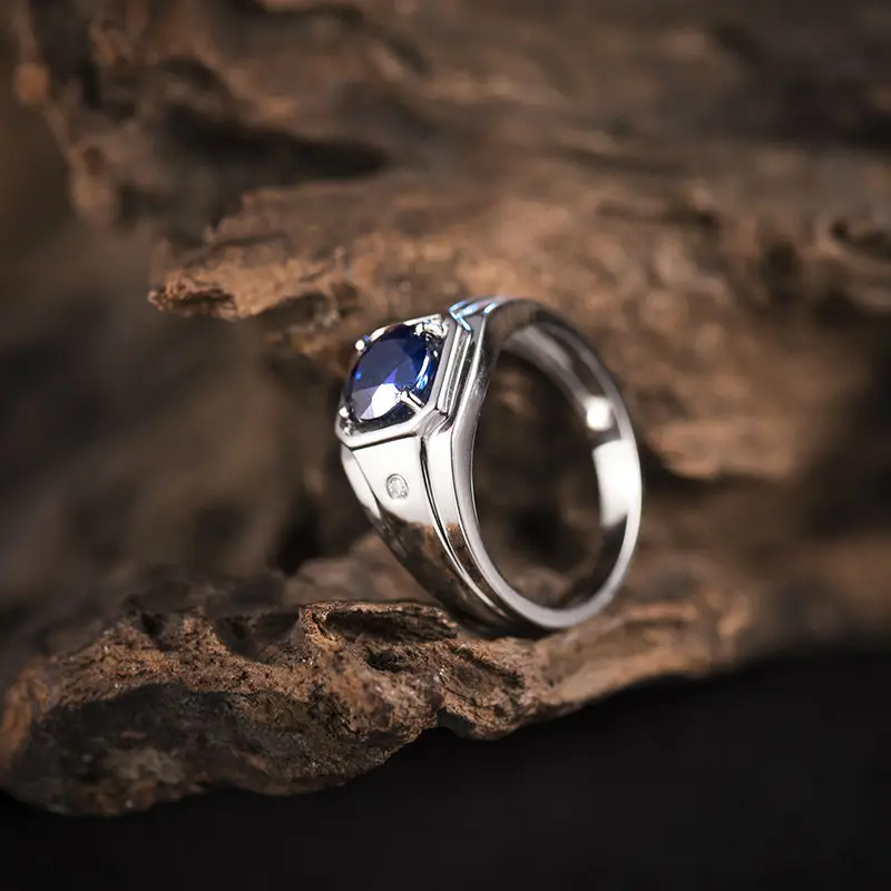 LOVERJEWELRY, мужские кольца, роскошный синий сапфир, мужское обручальное кольцо, одноцветное, 18Kt, белое золото, натуральный бриллиант, ювелирное изделие для отца, подарок