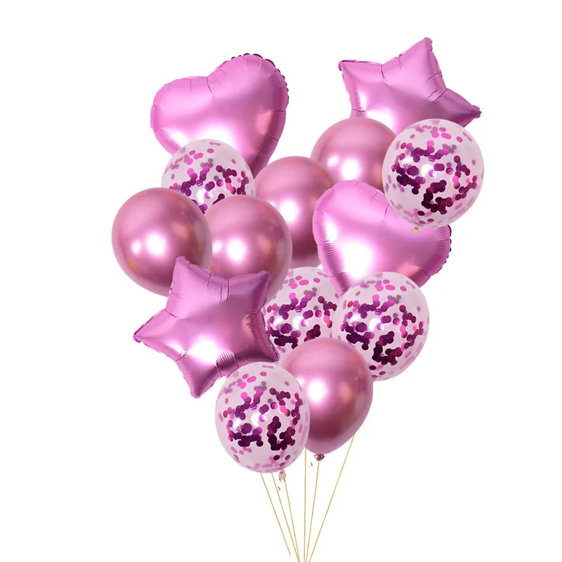 

14pcs Metallic Color Star Heart Foil Balloons Clear Confetti Balloons Thick Pearl Metal Latex Balloons Birthday Party Decoration