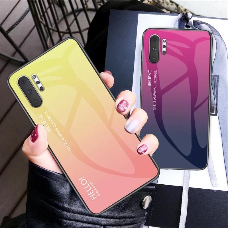 

Luxury Gradient Tempered Glass Phone Case For Samsung galaxy A10E A20E A40 A60 Note 10 Pro Fundas Slim Shockproof Back Cover