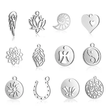 10 шт./лот, 316L, нержавеющая сталь, много дизайнеров, болтаются, амулеты, дерево жизни/Лотос/лист, орнамент, подвеска, фурнитура, сделай сам, изготовление ювелирных изделий