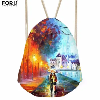 

FORUDESIGNS Women's Landscape wallpaper Printing Travel Drawstring Backpack Small Girls Tote Softback Storage Mochila Feminina