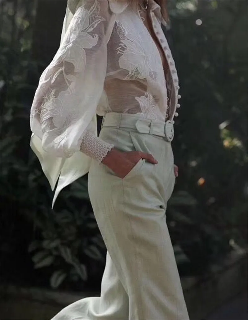 Новое поступление белая женская блузка с длинным рукавом и вышивкой