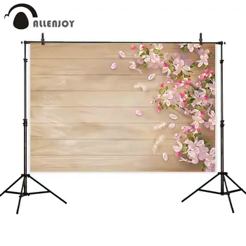 

Allenjoy photography backdrop spring pink cherry blossom flowers wooden feather background photobooth photography printed