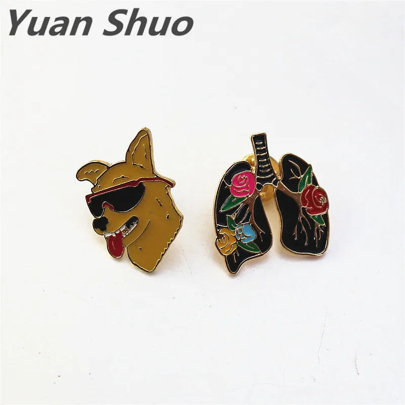

2019 fashion jewelry wholesale multi-color enamel Organ left atrium heart cute dog rainbow brooch badge badge pin