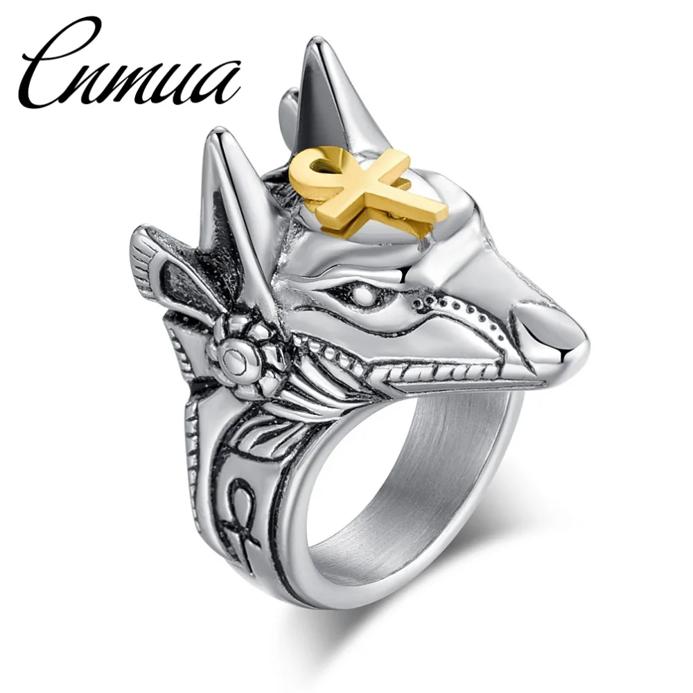 Vintage Anubis God Bodyguard Titanium Steel Ring Ancient Egyptian death jackal god Head Rings Jewelry Boutique Cool Men's | Украшения и