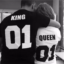 2016 Summer One Piece KING QUEEN 01 Funny Letter Print T-Shirt Women Men Tops Hipster Fashion Clothing Style t shirt tees
