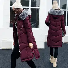 Женское пуховое пальто, длинная приталенная повседневная куртка, утепленные модные парки, верхняя одежда с капюшоном, воротник из искусственного меха, пуховая хлопковая одежда, AL05