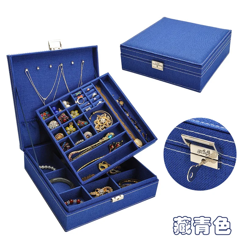 Стиль Лидер продаж простые свежий милый ткань льняная кольцо Цепочки и ожерелья ящик для хранения шкатулка для ювелирных изделий - Цвет: Navy Blue