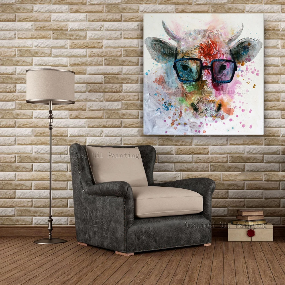 Handmade Animal Oil Painting Hang Paintings Modern Cartoon Abstract Handmade Animal Oil Painting Hang Paintings Modern Cartoon Abstract Cow Picture For Living Room Decor Wall Art Canvas In Calligraphy