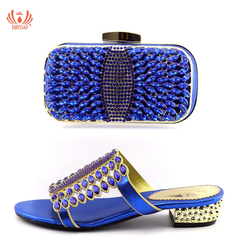 

Royal Blue African Shoes and Bag Set High Quality Nigerian Wedding Shoes and Bag Set Women Italian Shoes and Bag Set for Party