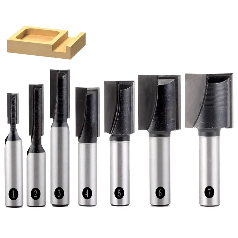 

7pcs/set 8mm Shank Straight Router Bit Set Top Quality Plane Clearing Knife Cutting for Turning Lathe Machine Woodworking Tool