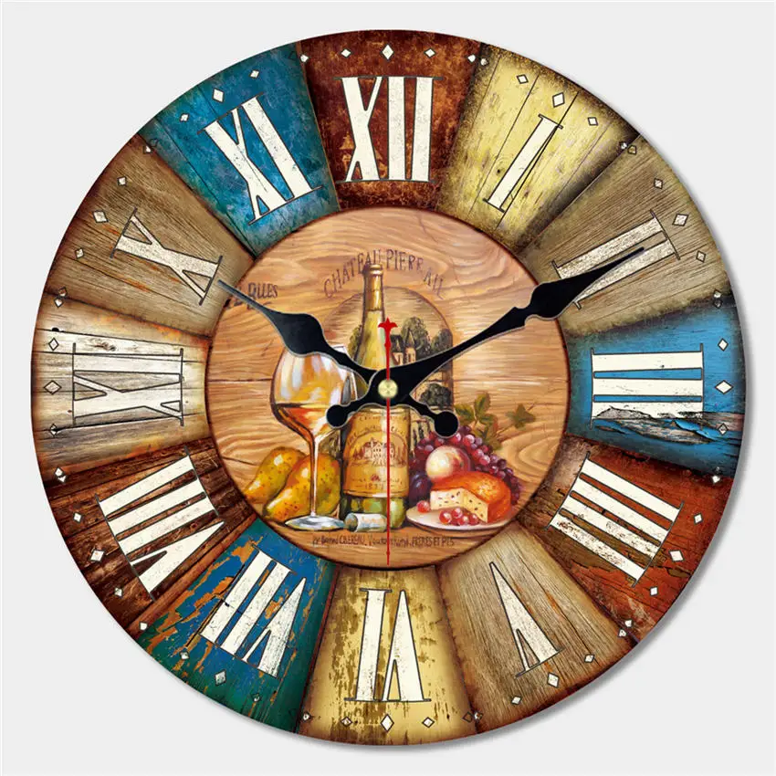 

Shabby Chic,Wine Design,Vintage Wall clock,Wall Watches Home Decor,Big Kitchen Clock