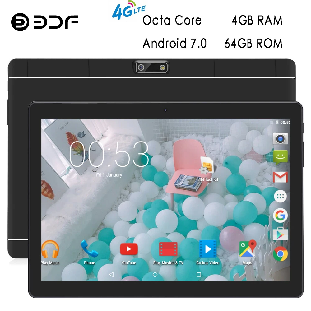 

BDF Tablet 10 Inch Tablet Pc Android 7.0 4GB+64GB Tablet Octa Core WiFi Bluetooth 1280*800 IPS 4G LTE Mobile Phone Tablet 10.1