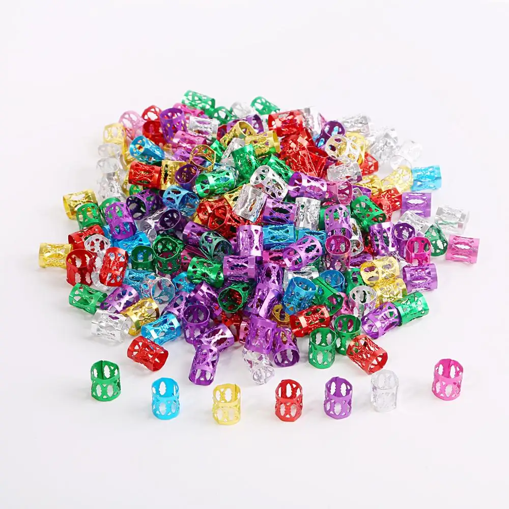 

Wholesale 50/100pcs 8X9mm 7 Colors Beads Adjustable Hair Braids Dreadlock Beads Braid Rings Cuff Clips Tubes Jewelry Findings