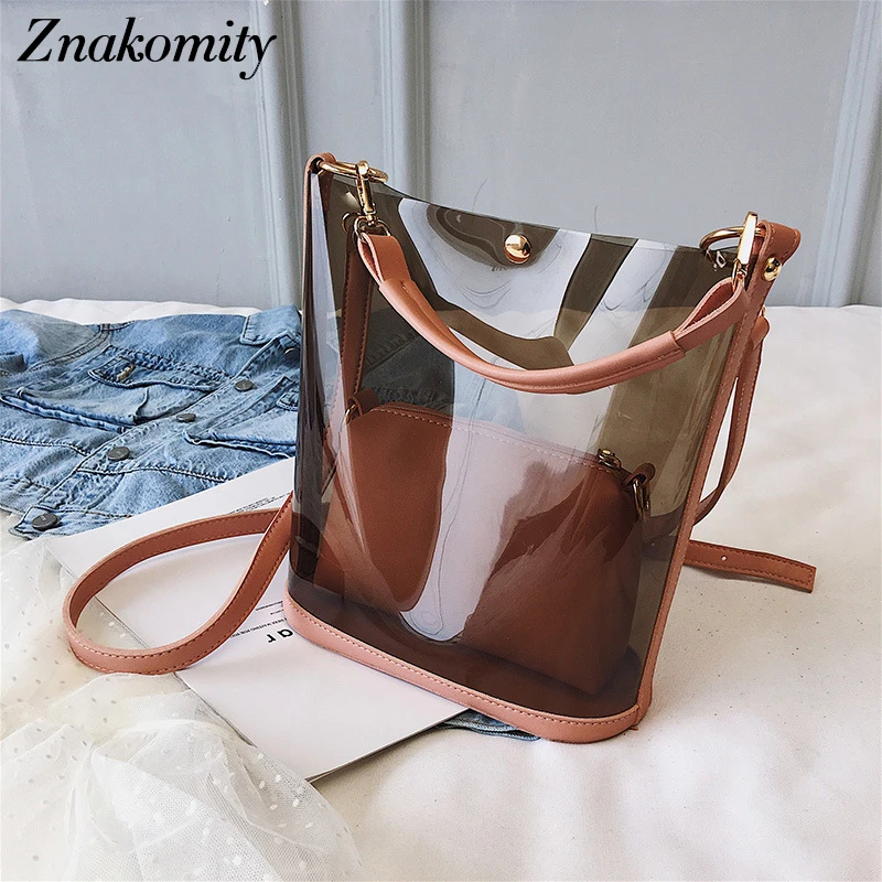 Женская сумка мешок Znakomity прозрачная через плечо из искусственной кожи на лето