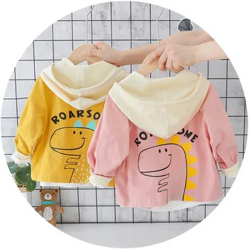 

2019 Autumn Baby Boys Cartoon Dinosaur Long Sleeve Hooded Jacket Children Kids Casual Zipper Outerwear Girls Coat casaco
