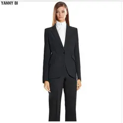Черные офисные бизнес формальный элегантный Для женщин костюм комплект Пиджаки и брюки офисные костюмы женские брючные Костюмы брючные
