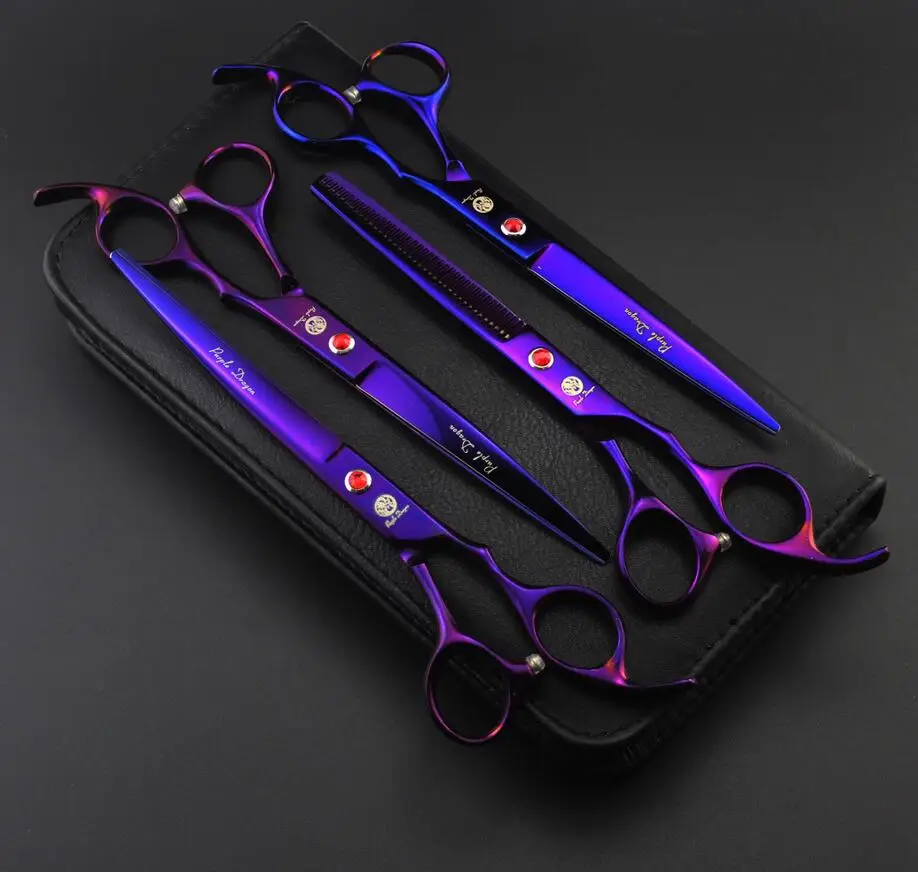 Purple Dragon 7.0 inch Professional Grooming Scissors Set Cutting Thinning Curved Pet Sharp Edge Dog Shears 4pcs/lot | Дом и сад