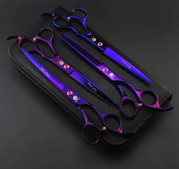 

Purple Dragon 7.0 inch Professional Grooming Scissors Set Cutting Thinning Curved Pet Scissors Sharp Edge Dog Shears 4pcs/lot