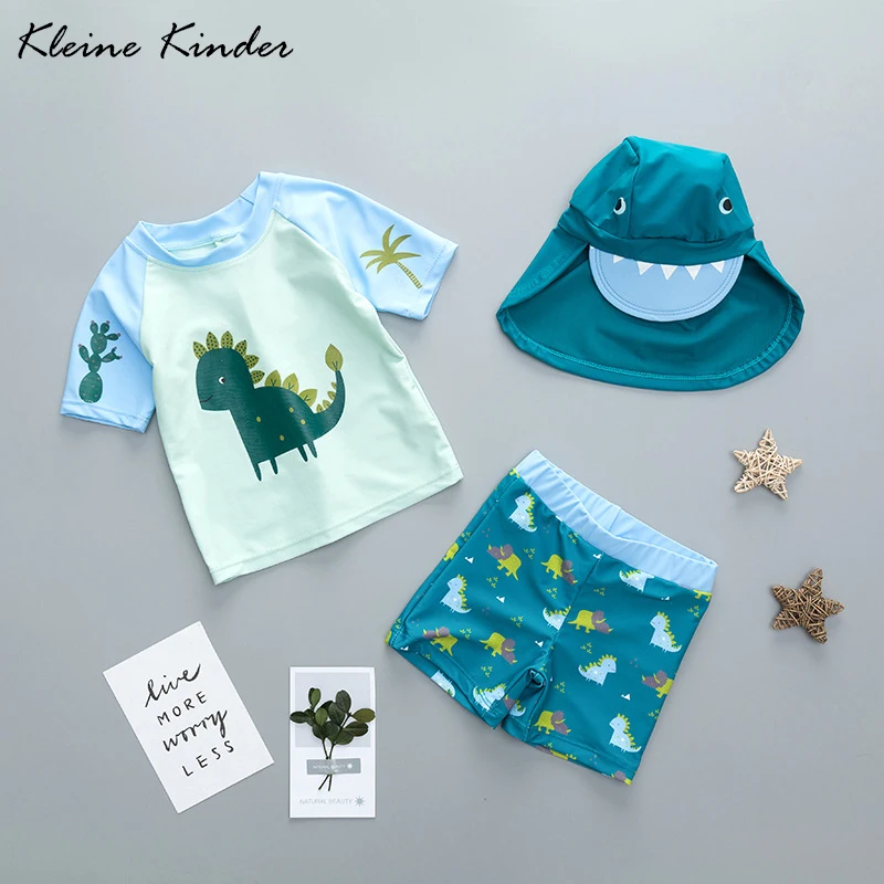 

UPF50+ Kids Swimwear Blue Dinosaur Print 3 pcs Children's Swimsuits Boys Rash Guard Bathing Suits Infant Baby Boy Swimming Suit