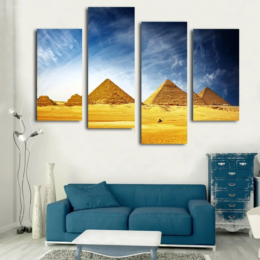 Online Get Cheap Egyptian Bedroom Decor -Aliexpress.com Alibaba 2017 New Style Frameless painting Egyptian Pyramids canvas wall art 4 panel for bedroom living room home decor - Online Get Cheap Egyptian Bedroom Decor -Aliexpress.com Alibaba
