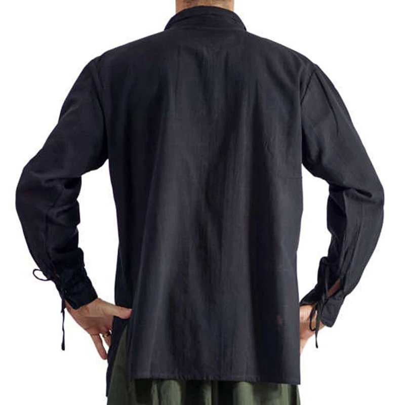 2019 винтажная Мужская стягивающая рубашка с длинным рукавом, средневековый стиль, пояс в стиле ретро, рубашка свободного дизайна