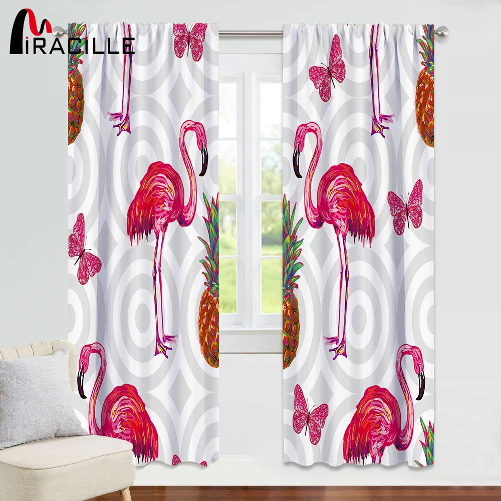 

Miracille Blast Curtains for Living Room Northern Wind Flamingos Palms Ins Window Curtains for Bedroom Shade Custom-made Size