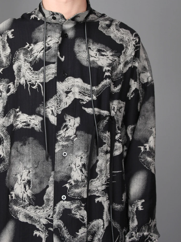 M-XL! Весенняя новая Оригинальная Мужская рубашка с принтом тренд стилист волос женское шифоновое свободное лоскутное платье с длинным рукавом модная рубашка с длинными рукавами