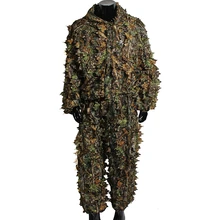 Мужской лесной Снайпер Ghillie Bionic костюм комплект 3D лист камуфляж джунгли Охота на птиц Комбинезоны для улицы куртка брюки набор