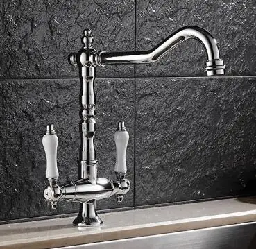 Best Price Free Shipping Europe style brass chrome kitchen faucet Dual Ceramic Handle swivel kitchen sink mixer luxury wash basin faucet 